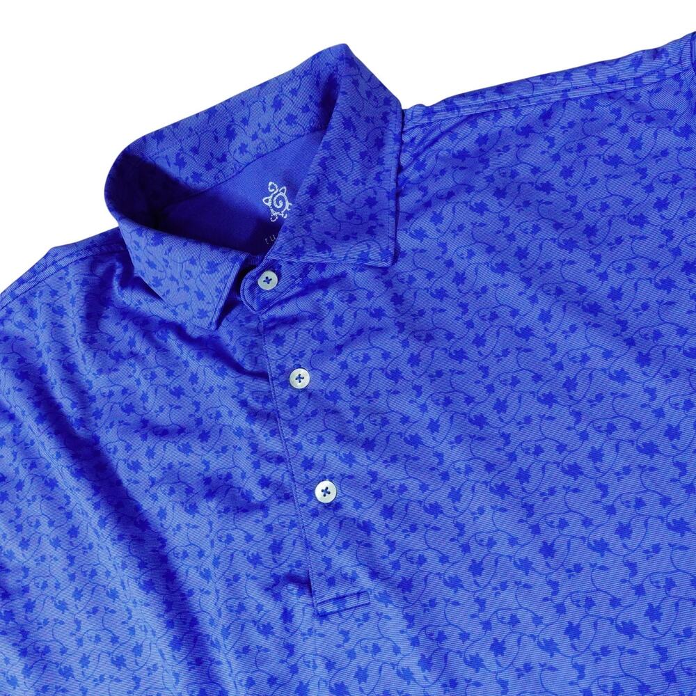 Turtleson Ballen Isles Performance Floral Paisley Golf Polo Shirt Blue Men Large